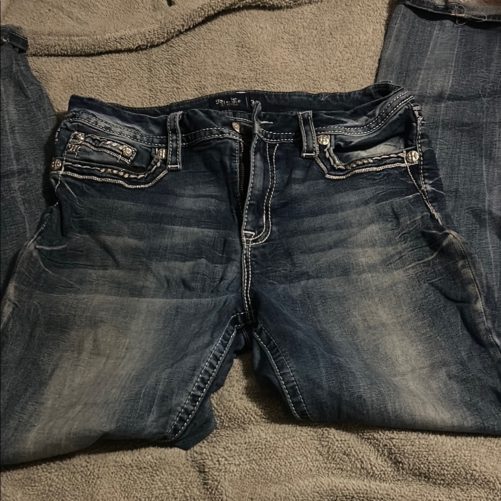 Miss Me Blue Boot Cut Jeans with Vintage Wash